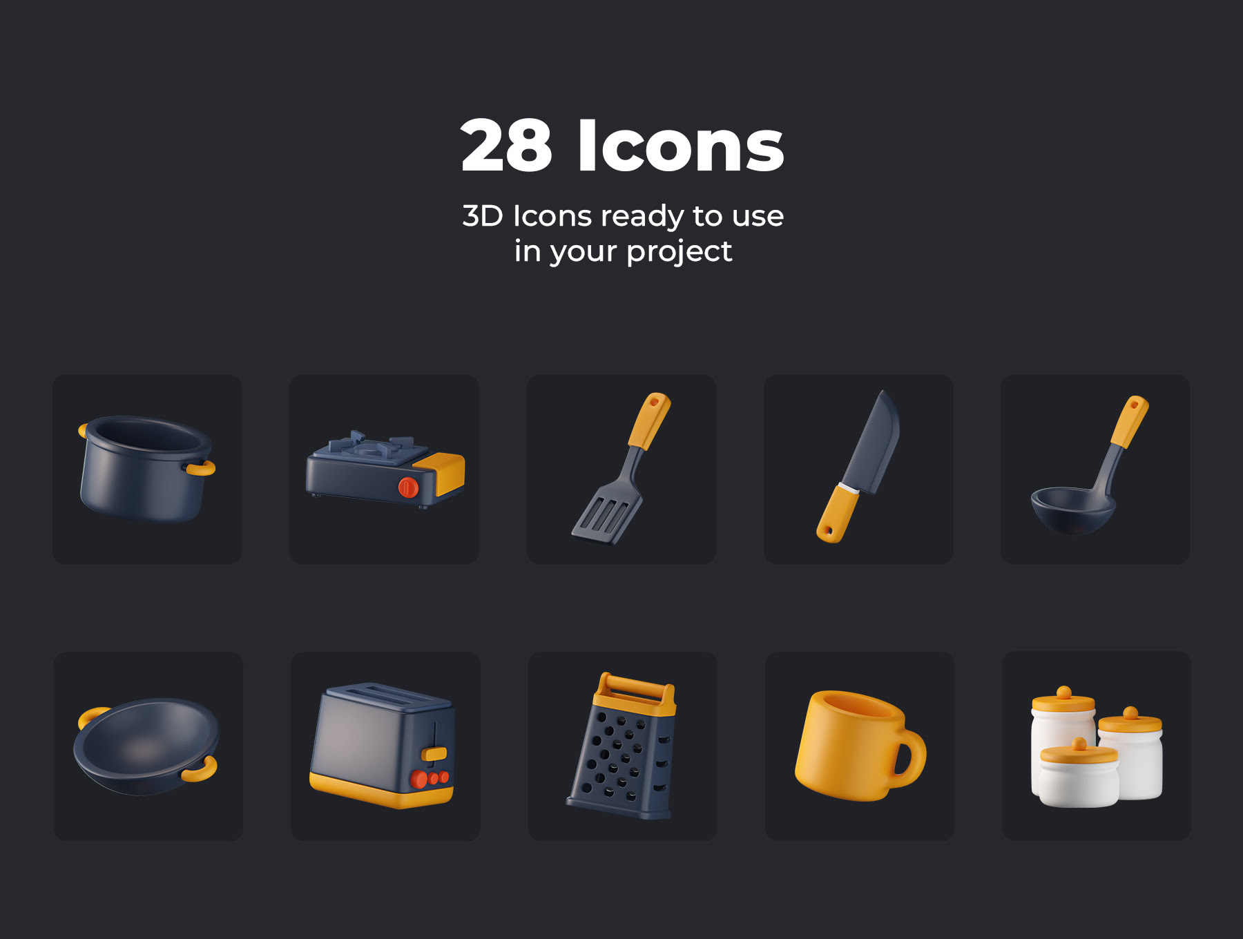 厨房工具3D图标 Kitchen Tools 3D Icons blender格式-3D/图标-到位啦UI